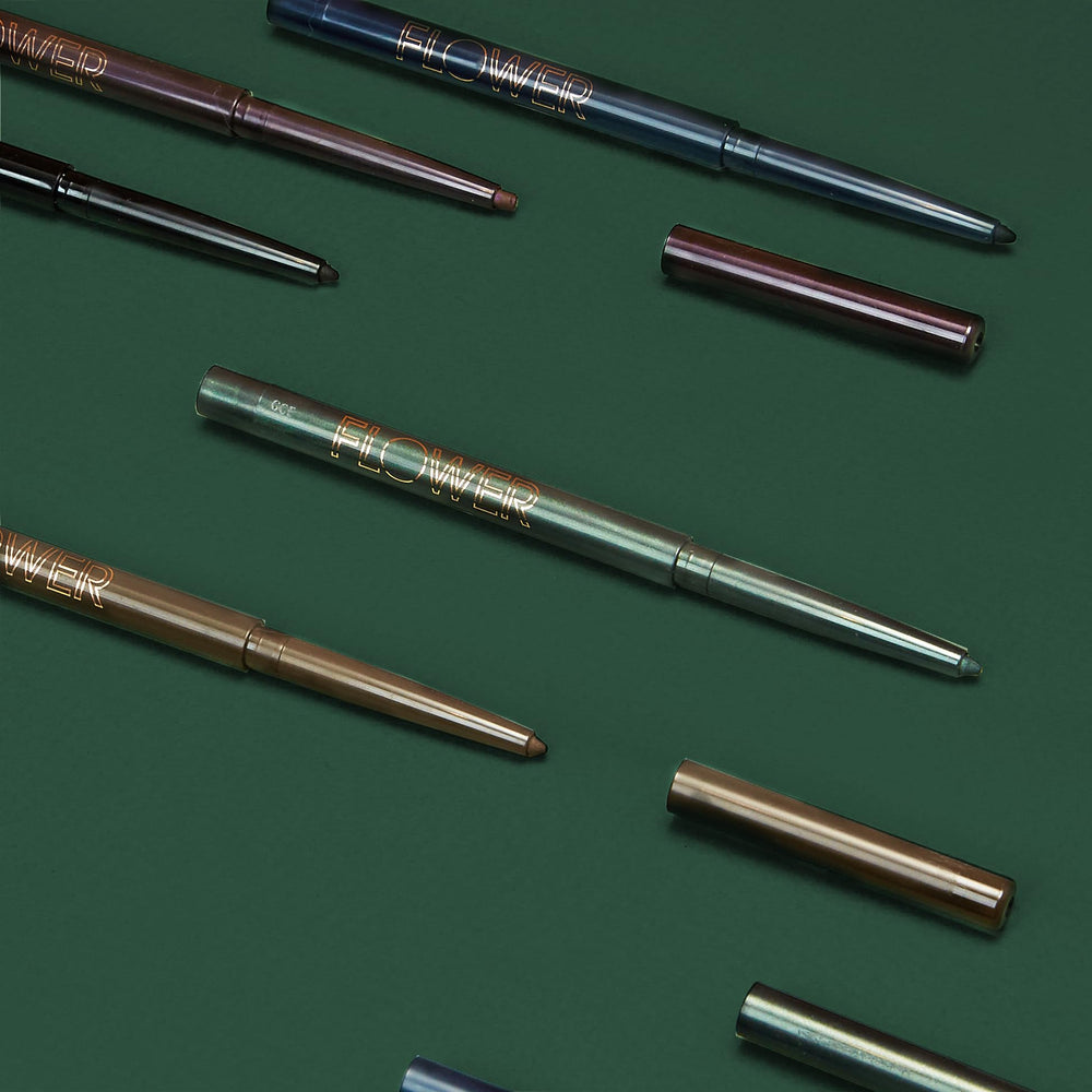 Flower Beauty Forever Wear Eyeliner Onyx in-use image shows easy daily lining and tightlining.