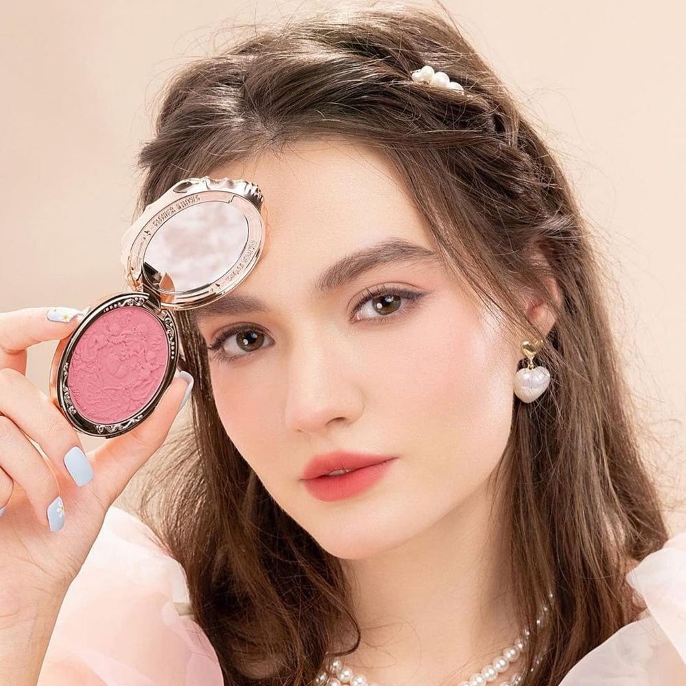 Flower Knows Berry Mary blush swatch shows rosy tone for warm-cheek glow