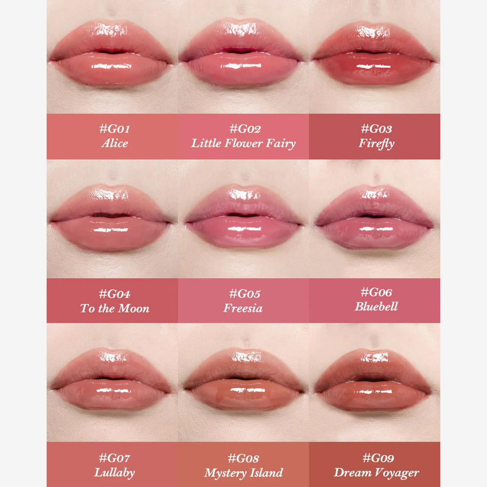 Flower Knows gloss swirl swatch shows hydrating, glowy color