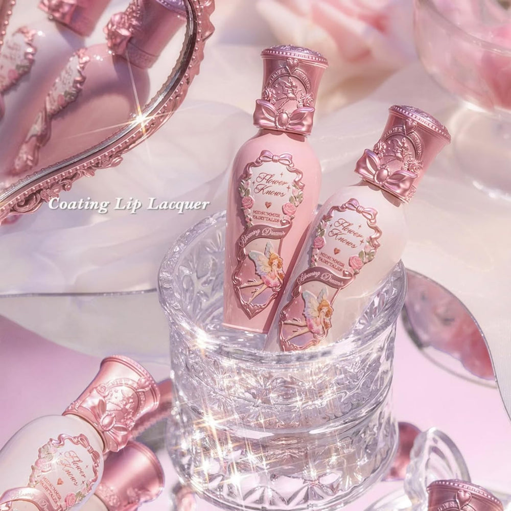 Flower Knows Lip Lacquer gloss on lips showing glossy finish and non-feathering color.
