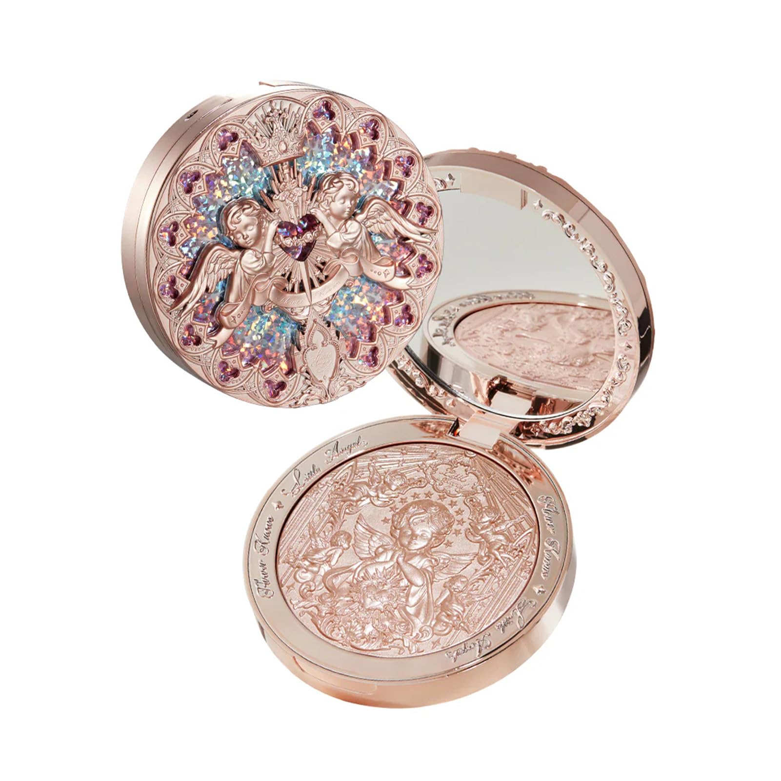 Flower Knows Little Angel embossed highlighter in rose champagne for radiant dewy cheeks.