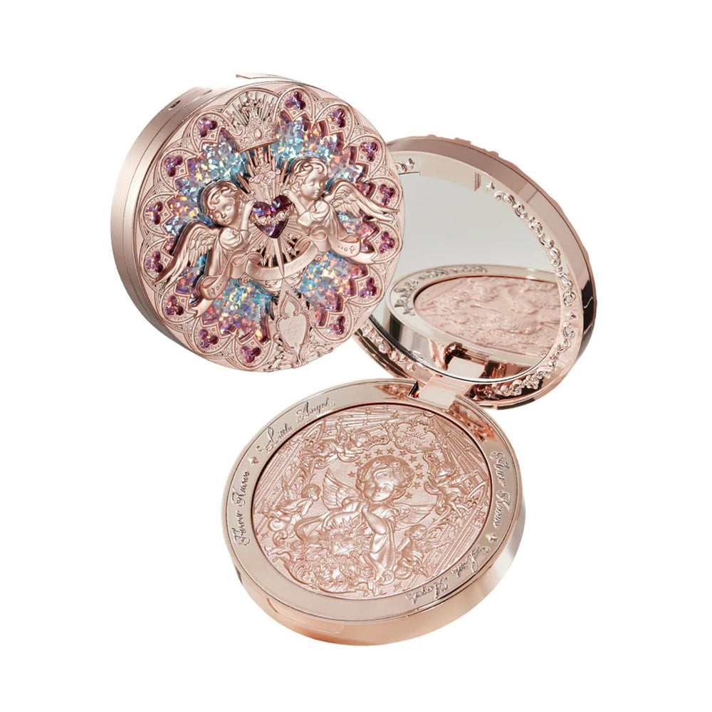 Flower Knows Little Angel embossed highlighter in rose champagne for radiant dewy cheeks.