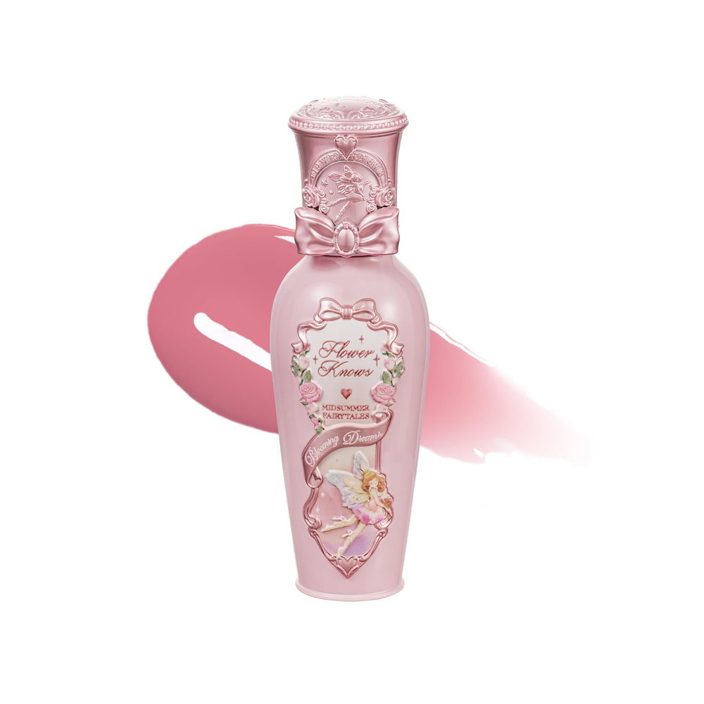 Flower Knows Midsummer Lip Lacquer G05 Freesia bottle delivers vibrant, lasting color.