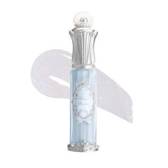 flower knows shell jewel nourishing lip glaze bottle close-up shows pearl shimmer and hydration.