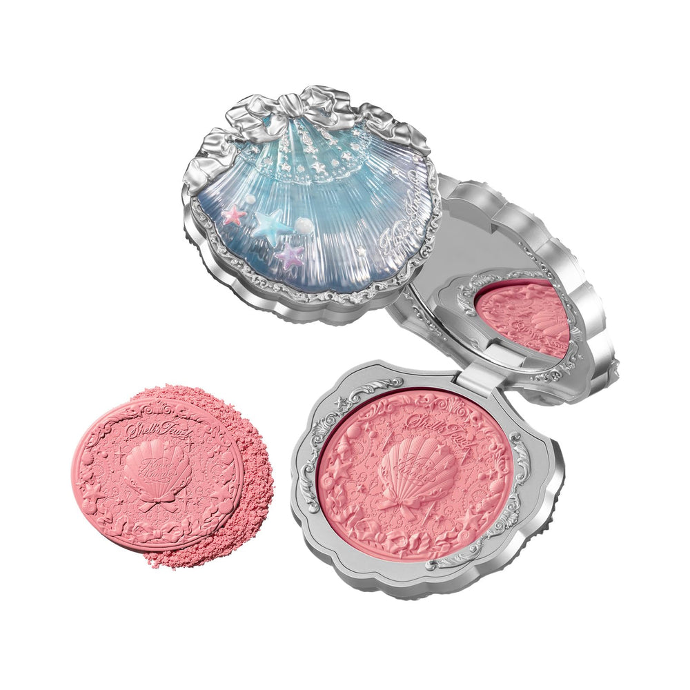 Flower Knows Shell's Jewel seashell-compact showcases chic seashell design for on-the-go touch-ups.