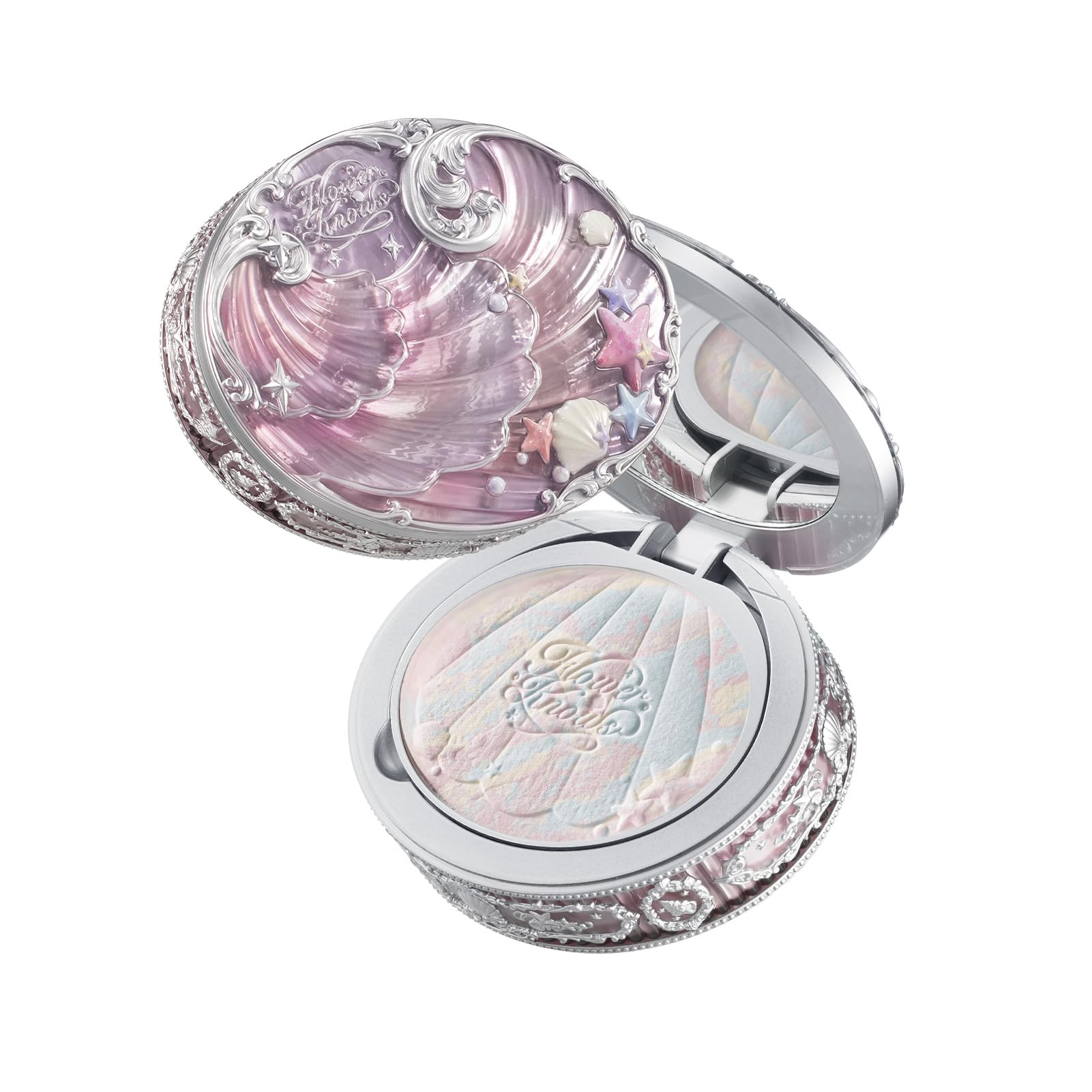 Flower Knows Shells Jewel Powder compact with mirror and puff for on-the-go touch-ups