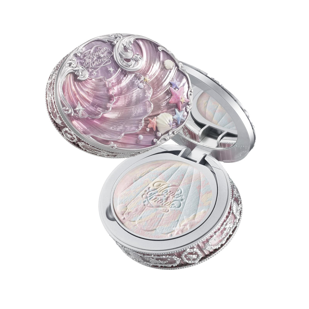 Flower Knows Shells Jewel Powder compact with mirror and puff for on-the-go touch-ups