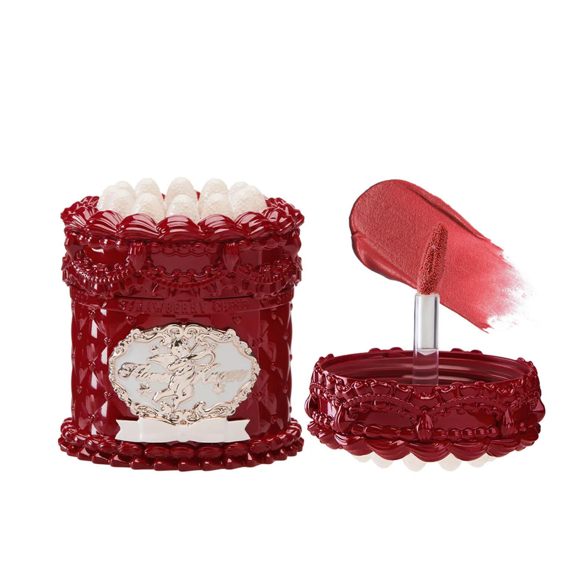Flower Knows Strawberry Cupid Cake lip cream jar with velvet matte finish for all-day wear