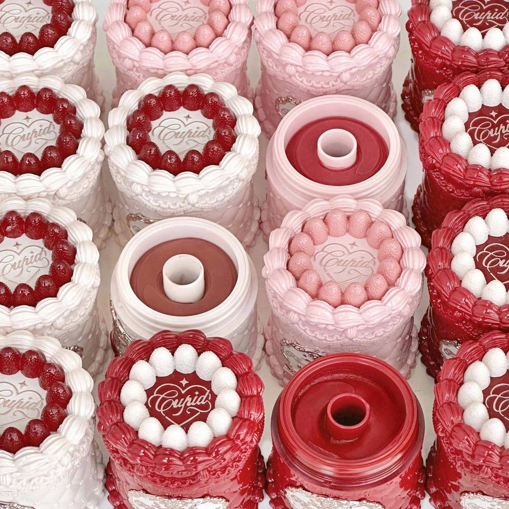 Flower Knows Strawberry Cupid Cake Lip Cream red-trio display shows bold yet timeless color.