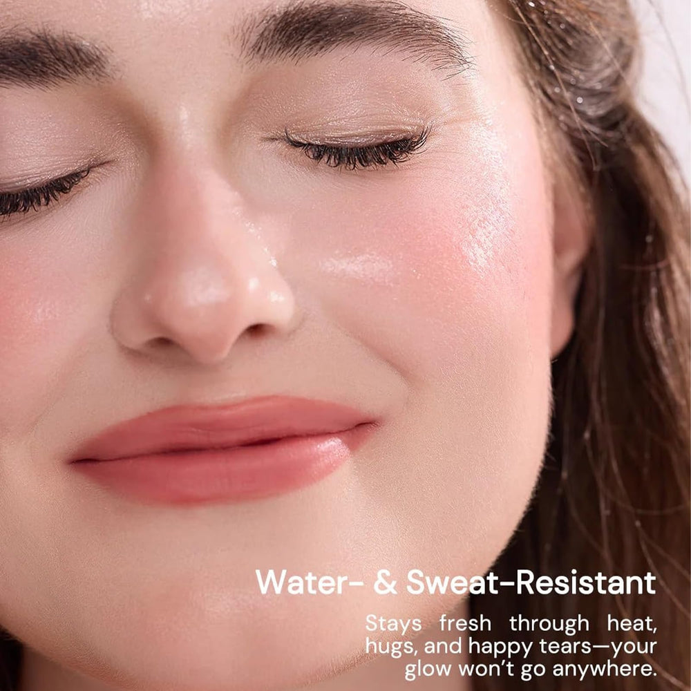 Flower Knows Strawberry Cupid liquid blush application with puff enables precise blend.