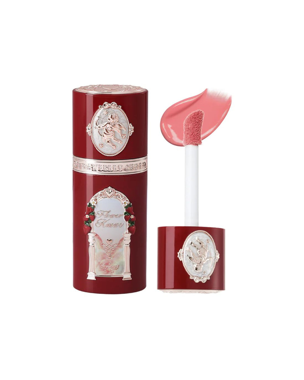 Flower Knows Strawberry Cupid liquid blush bottle for dewy, long-lasting glow.