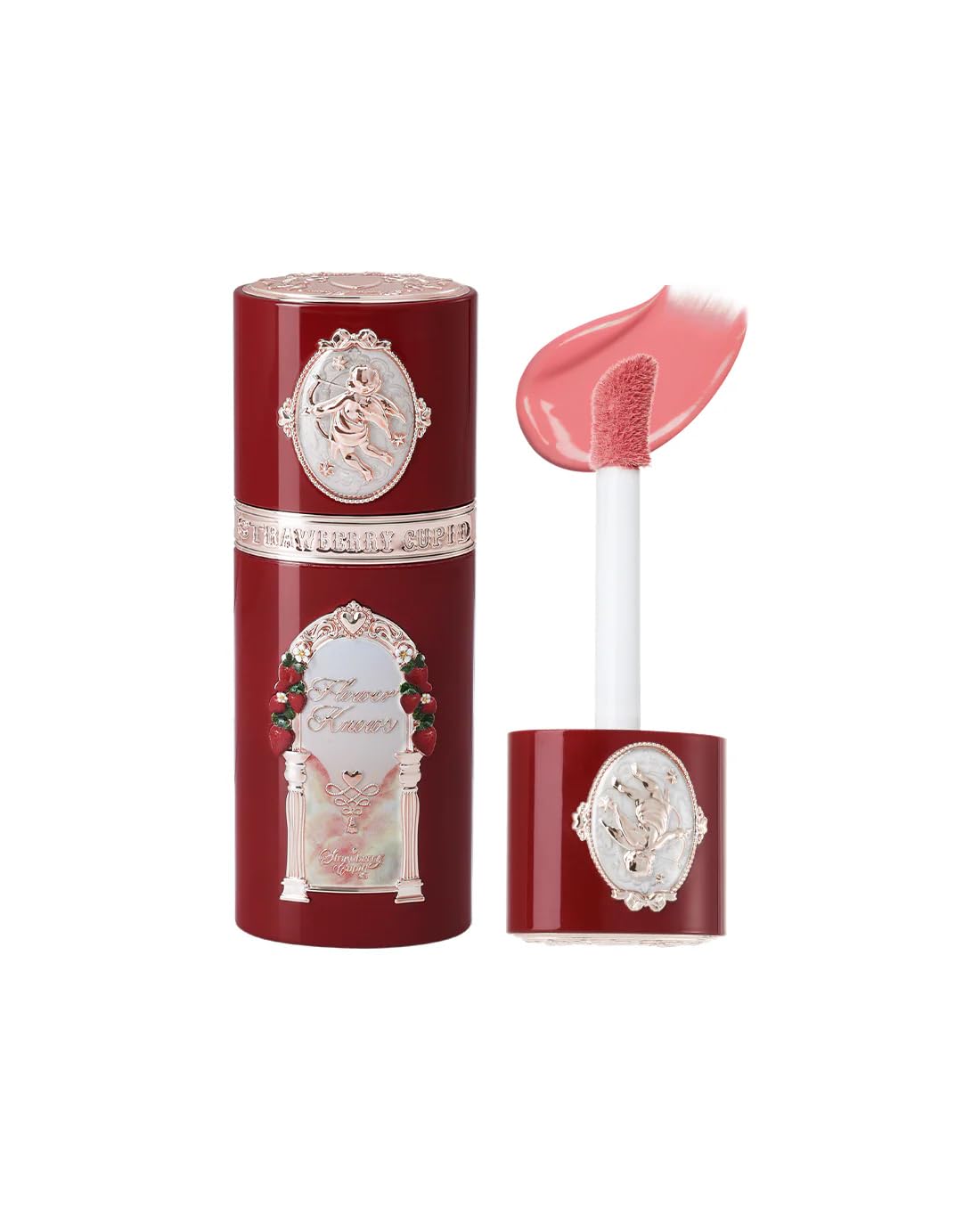 Flower Knows Strawberry Cupid liquid blush bottle for dewy, long-lasting glow.