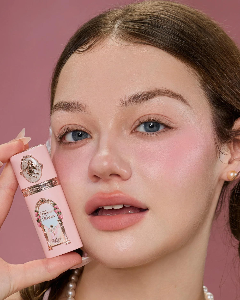 Flower Knows Strawberry Cupid liquid blush water and sweat resistant formula.