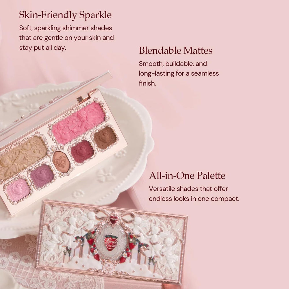 Flower Knows Strawberry Cupid Palette back shows shade range and cruelty free promise