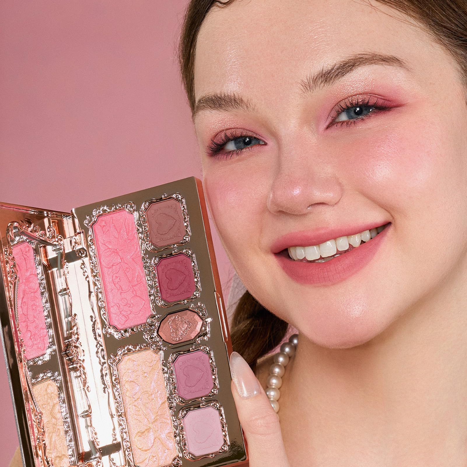 Flower Knows Strawberry Cupid Palette eyeshadow row emphasizes rosy pinks for day to night looks