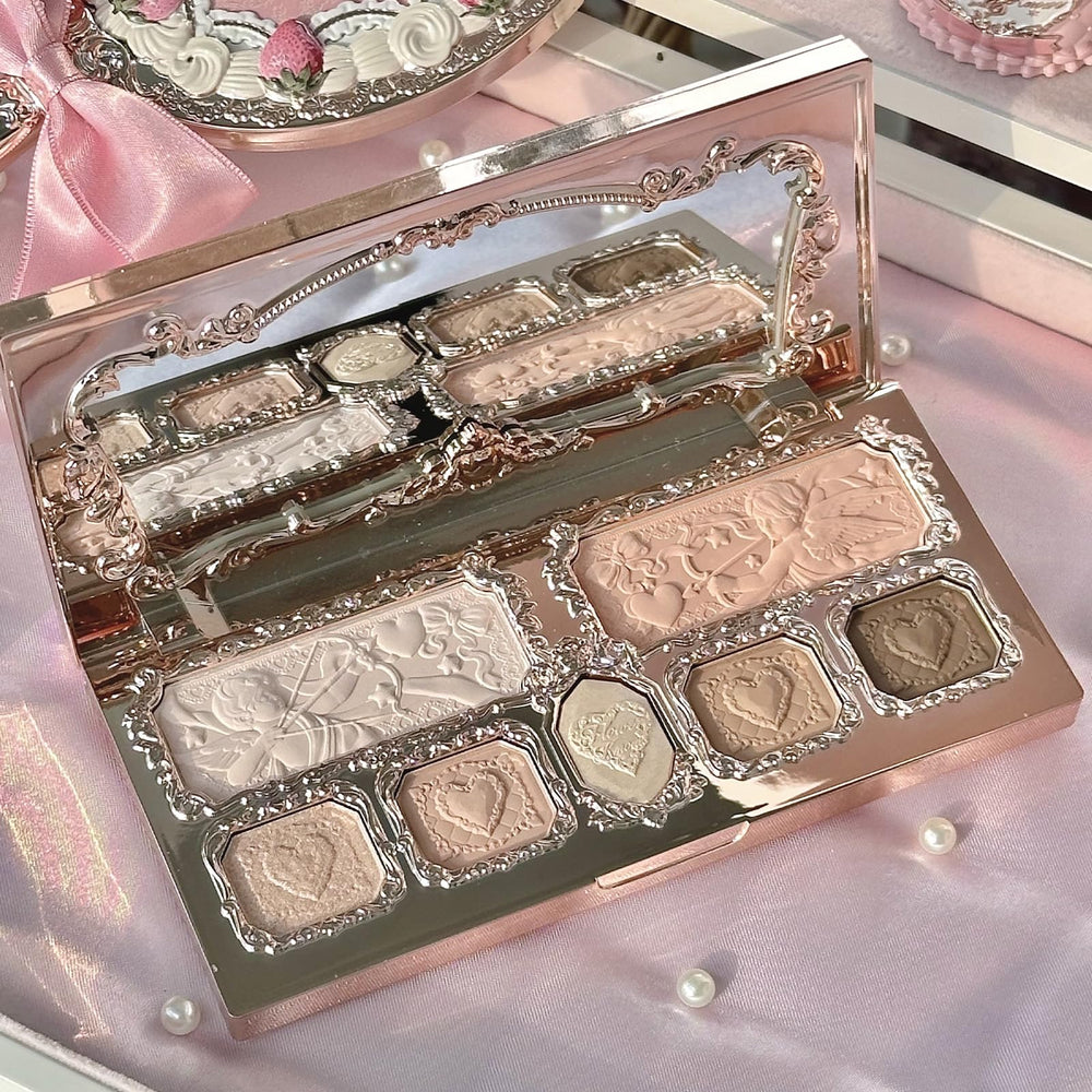 Flower Knows Strawberry Cupid Palette shimmer shades add subtle glow to lids.