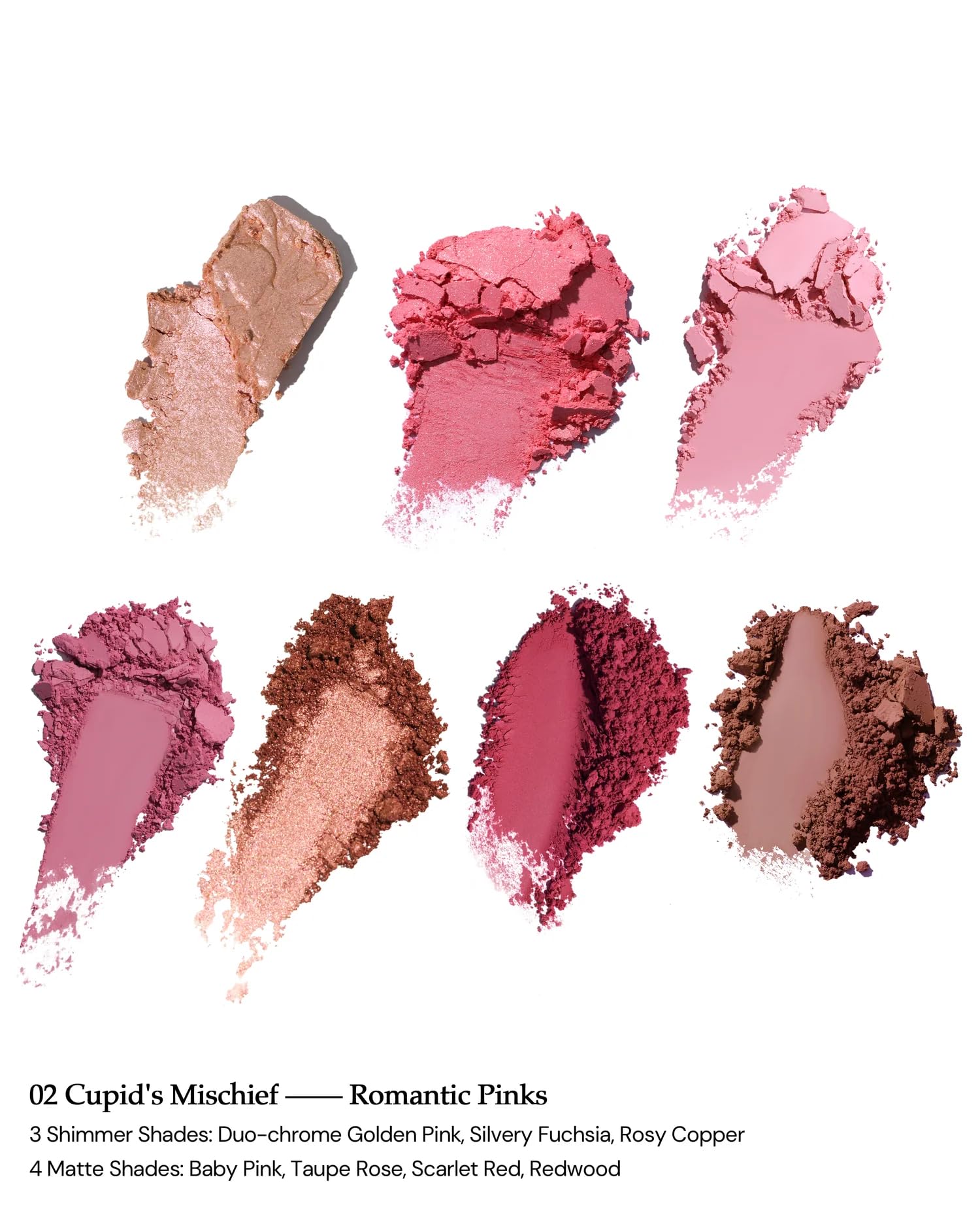 Flower Knows Strawberry Cupid Palette swatch pan highlights the seven versatile shades