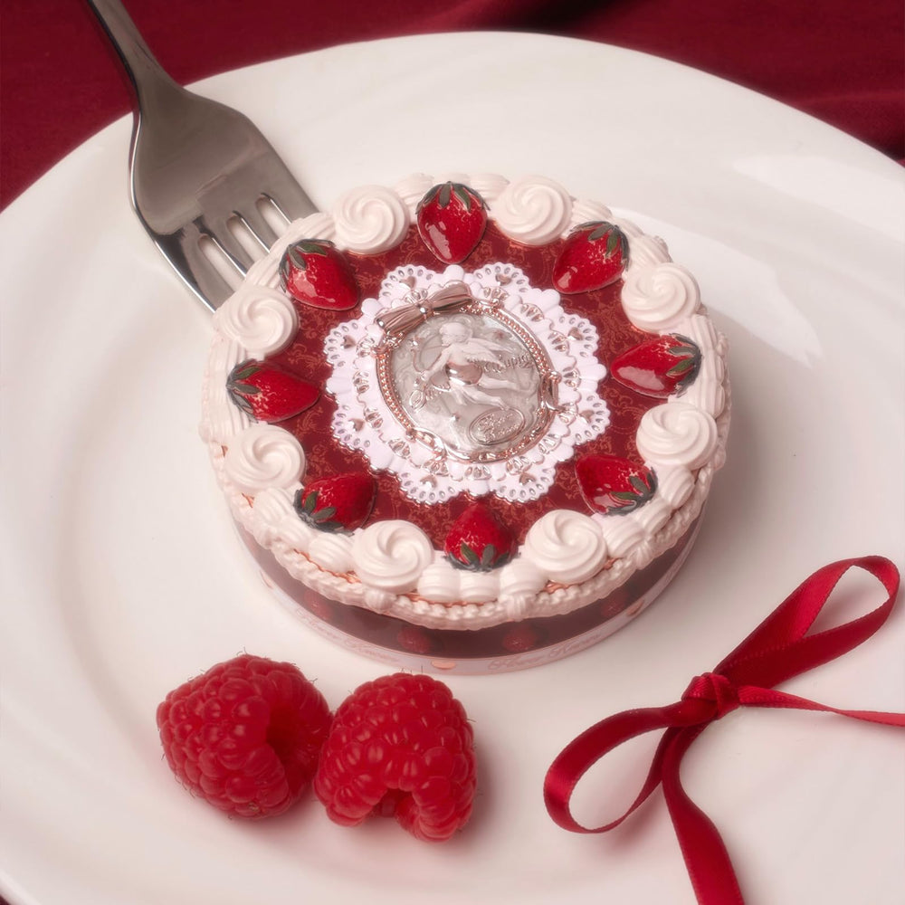 Flower Knows Strawberry Cupid pressed powder compact open reveals built-in mirror