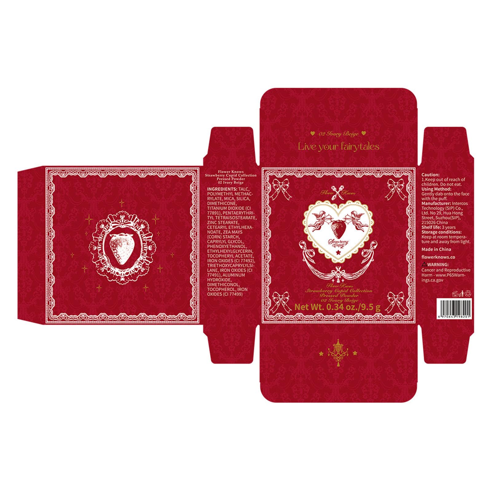 Flower Knows Strawberry Cupid pressed powder cruelty-free packaging design