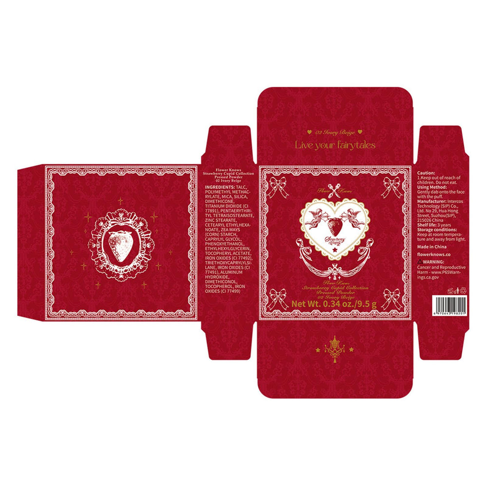 Flower Knows Strawberry Cupid pressed powder cruelty-free packaging design