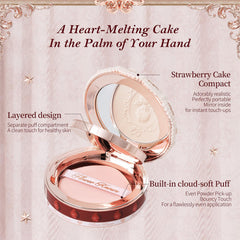 Flower Knows Strawberry Cupid pressed powder puff in use for quick setting