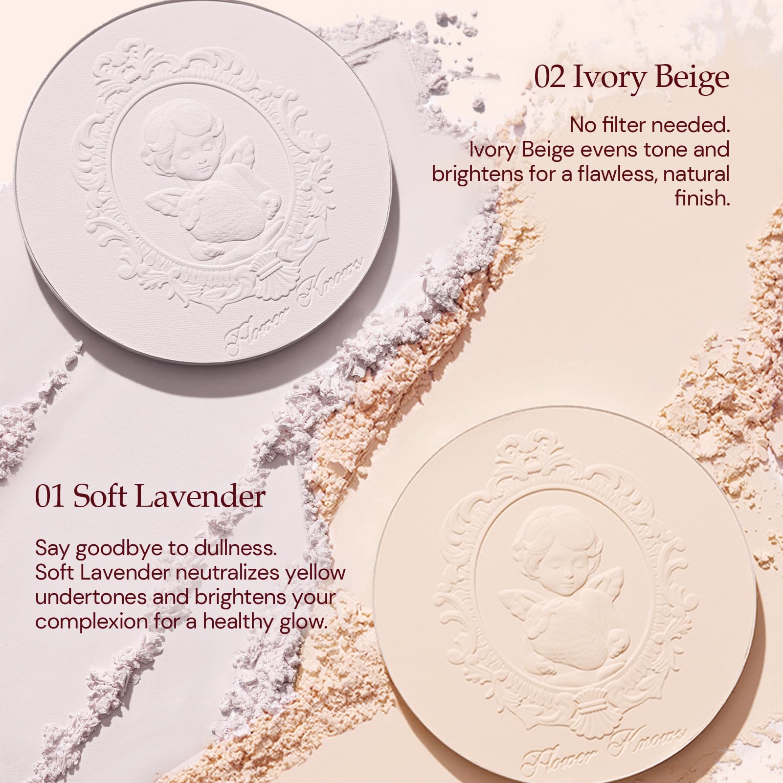 Flower Knows Strawberry Cupid pressed powder texture close-up showing silky finish