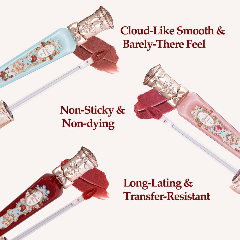 Flower Knows Strawberry Rococo matte finish swatch demonstrates velvet, transfer-resistant look.