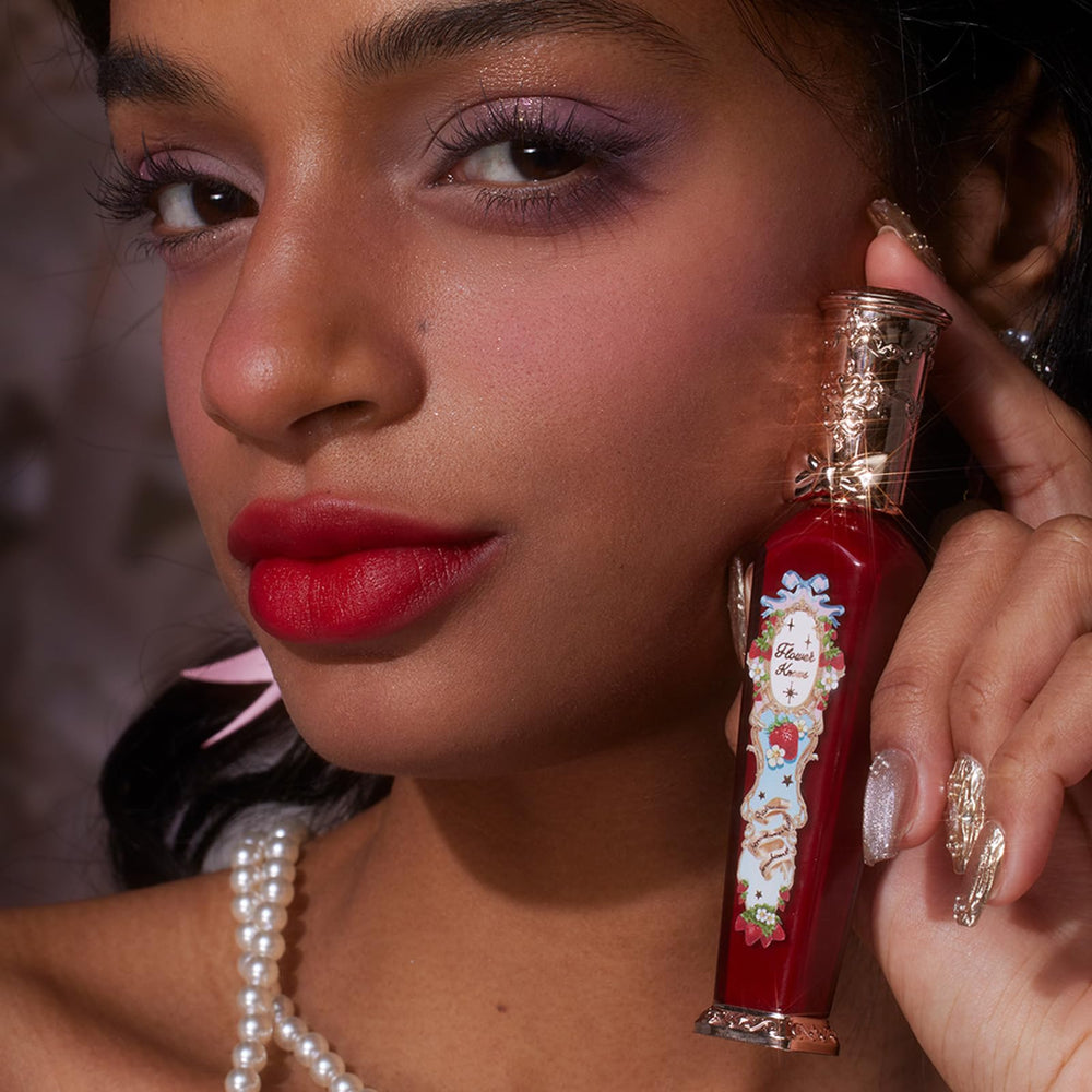 Flower Knows Strawberry Rococo Cloud Lip Cream matte texture demonstration for non-sticky feel