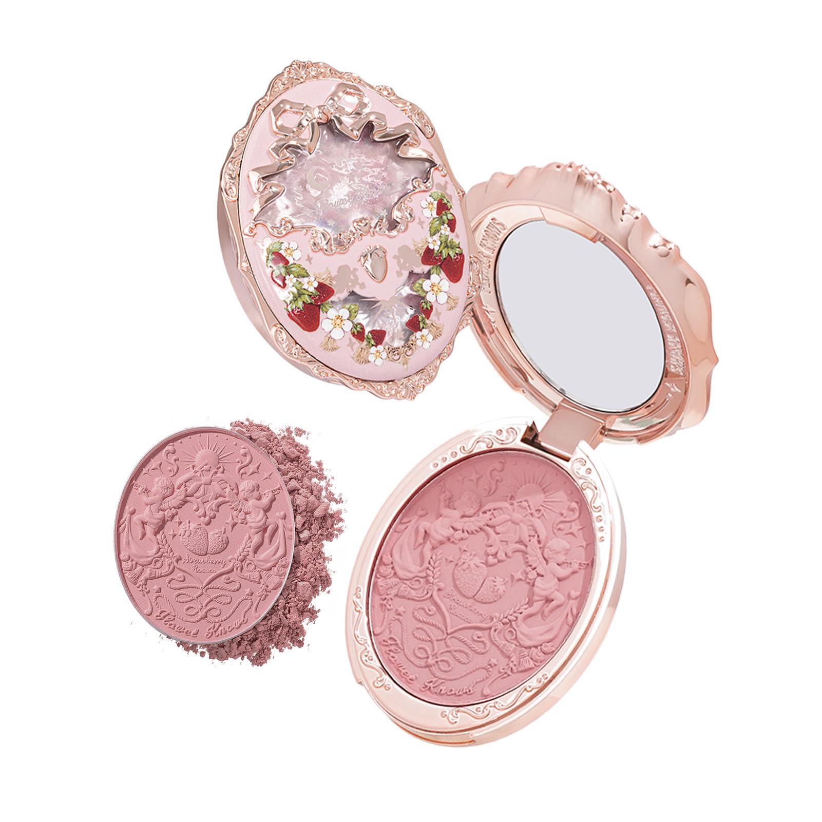 Flower Knows Strawberry Rococo embossed blush packaging with decorative detail for gifting.