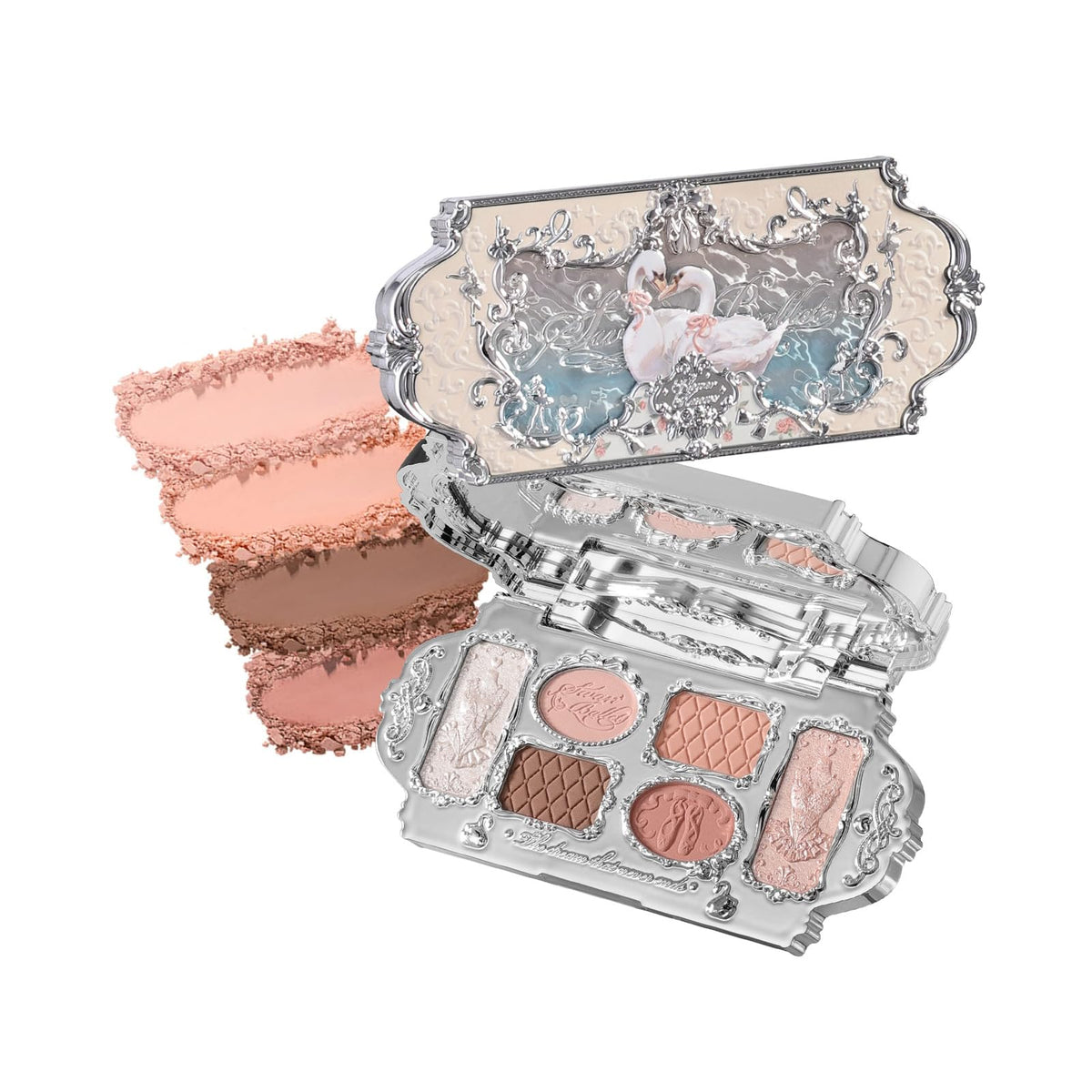 Flower Knows Swan Ballet palette front view for on-the-go makeup
