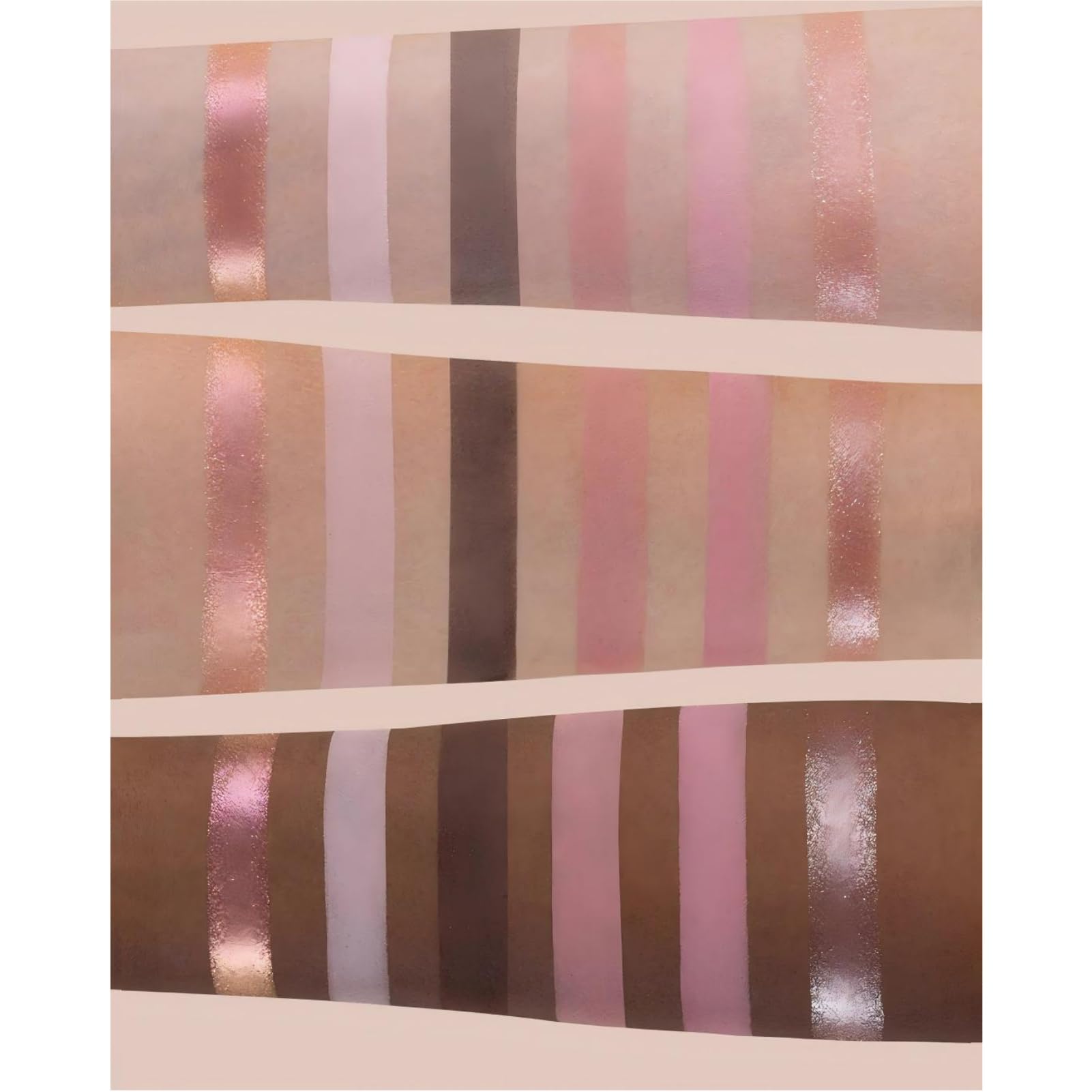 Flower Knows Swan Ballet soft pink swatches on skin for subtle daytime glamour.