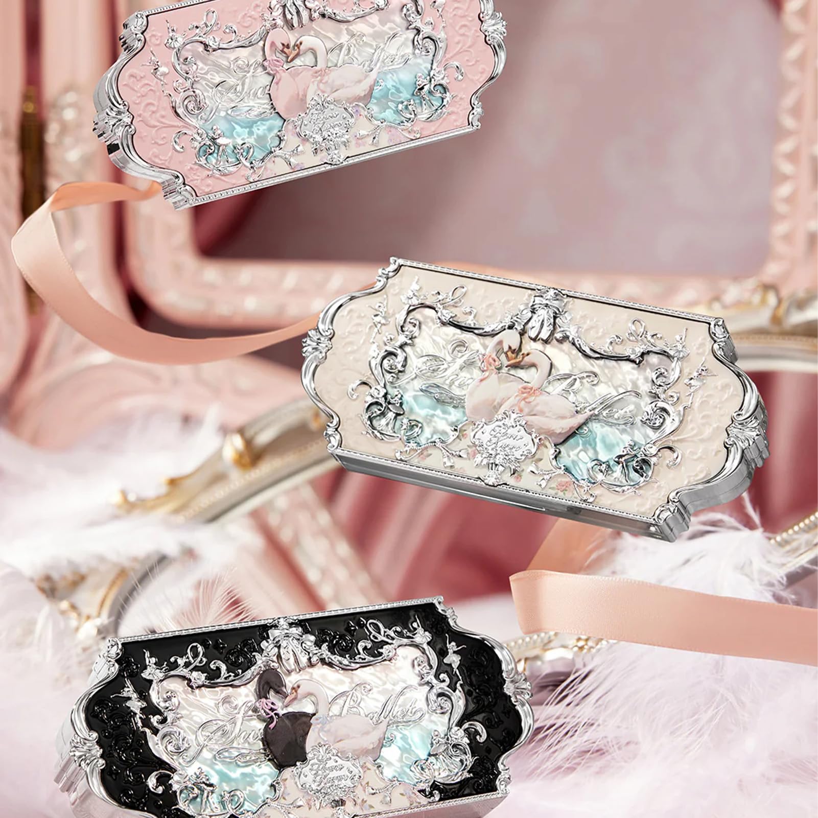 Flower Knows Swan Ballet travel-friendly case fits in a compact makeup bag.