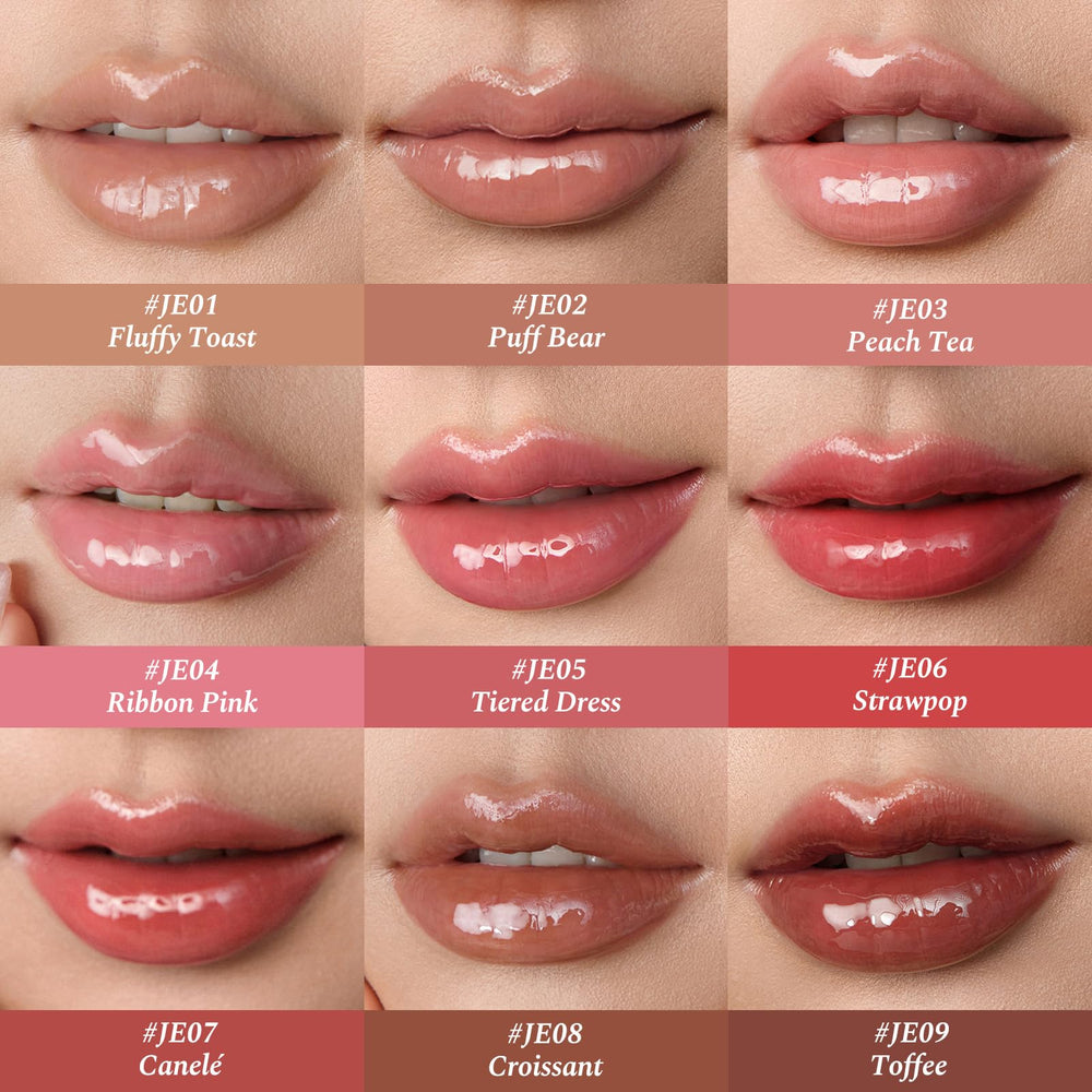 Close-up of Flower Knows lip jelly giving volumized, glassy shine on lips.