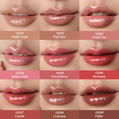 Close-up of Flower Knows lip jelly giving volumized, glassy shine on lips.