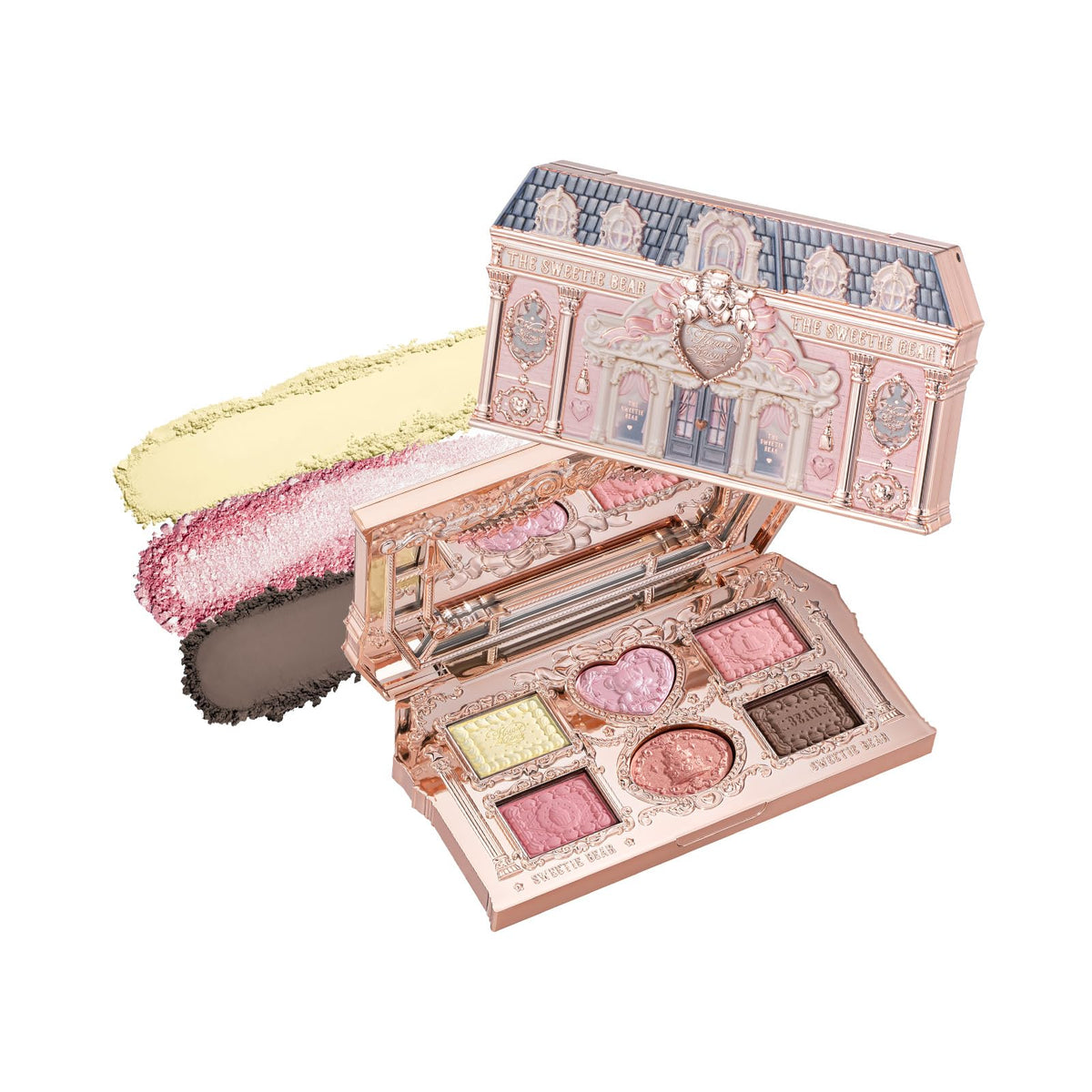 Flower Knows The Sweetie Bear palette cover, portable beauty for on-the-go looks.