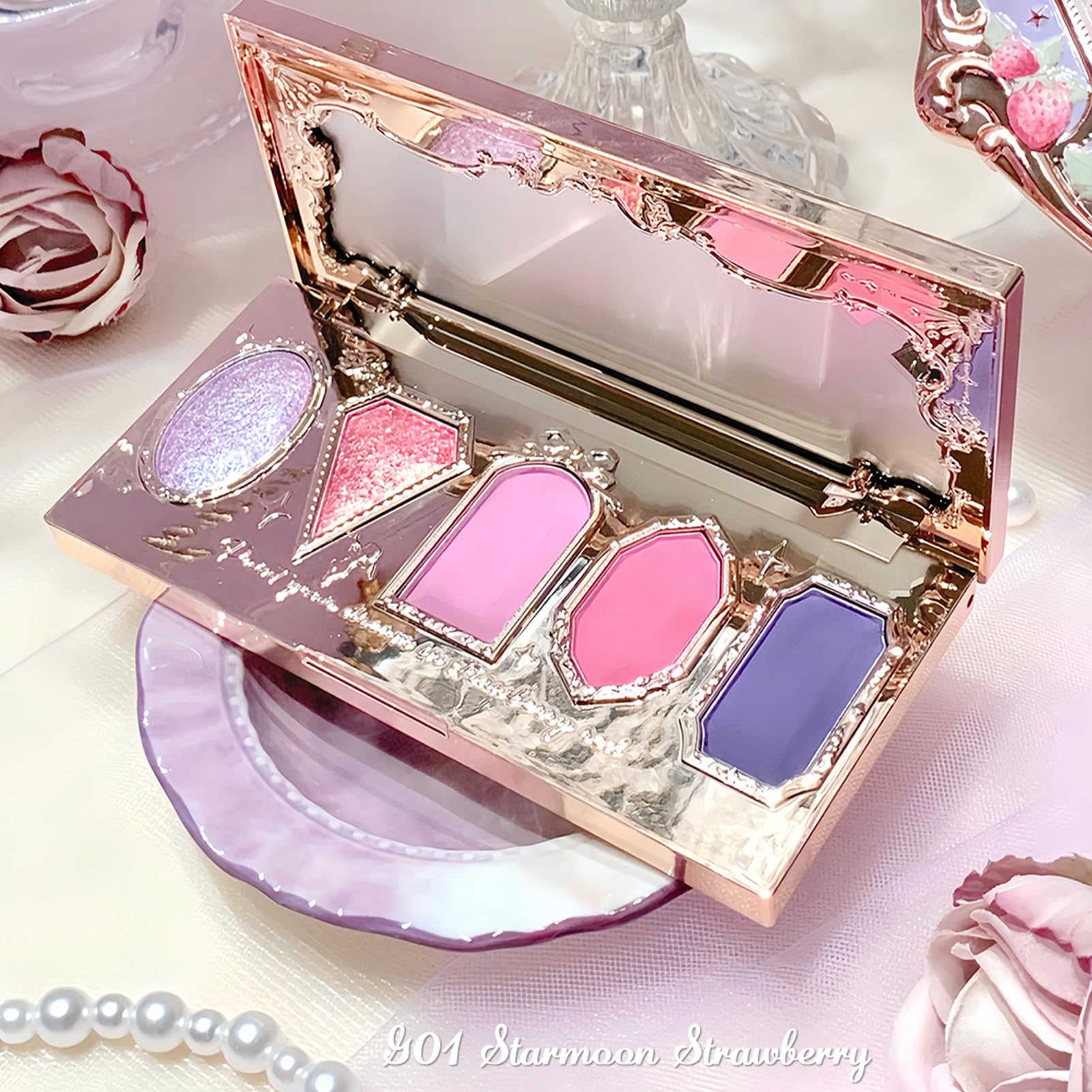 Flower Knows Violet Strawberry compact—0.21 oz size for travel-friendly use.