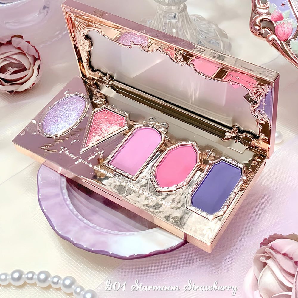 Flower Knows Violet Strawberry compact—0.21 oz size for travel-friendly use.