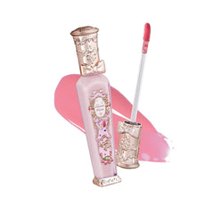 Flower Knows Violet Strawberry Macaron gloss bottle open showcases premium packaging.