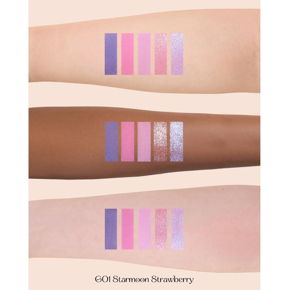 Flower Knows Violet Strawberry matte shades swatches—soft, blendable everyday color.