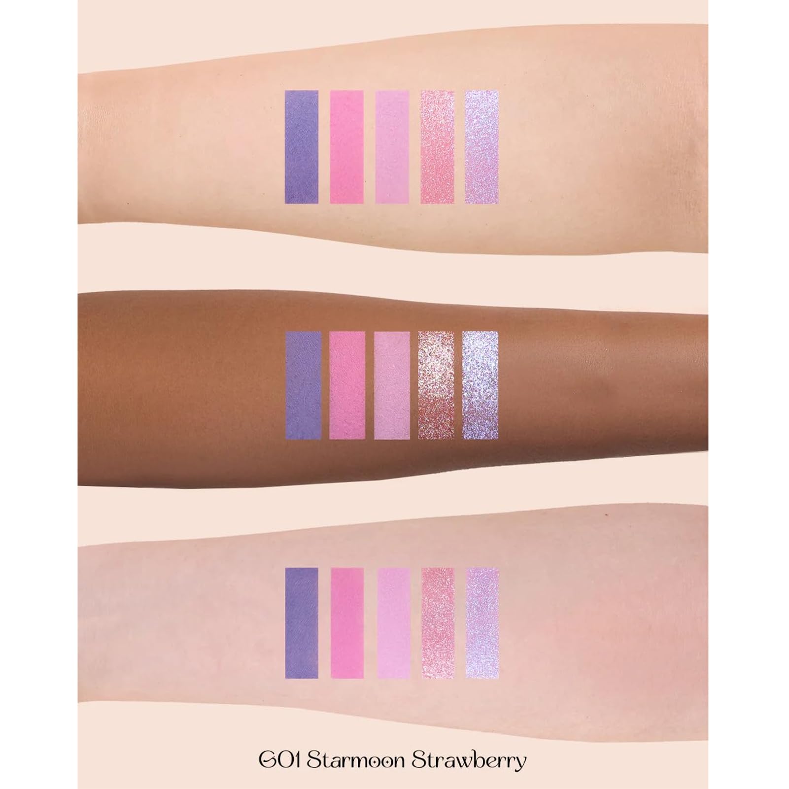 Flower Knows Violet Strawberry matte shades swatches—soft, blendable everyday color.