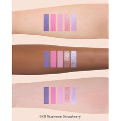 Flower Knows Violet Strawberry matte shades swatches—soft, blendable everyday color.