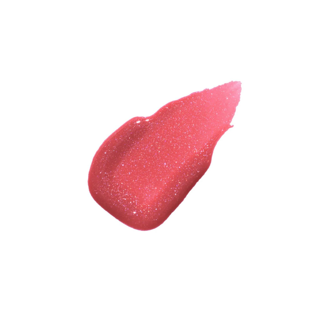 Flower Knows Violet Strawberry Rococo Glowy Lip Gloss lip swatch reveals raspberry-pink shimmer for radiant lips