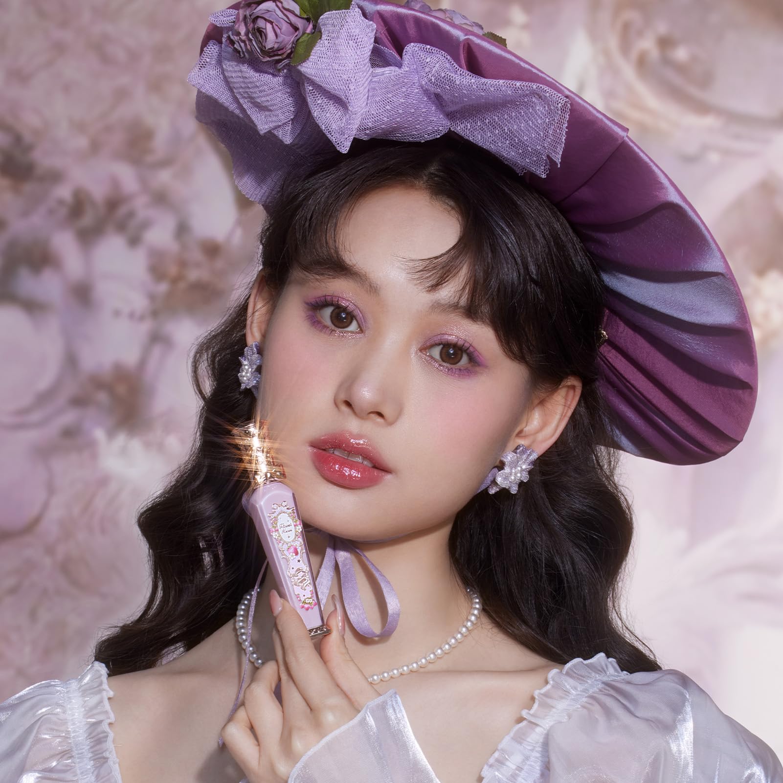 Flower Knows Violet Strawberry Rococo Glowy Lip Gloss second shade complements rosy makeup looks