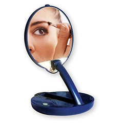 Floxite blue illuminated mirror with two bright bulbs for clear reflections.
