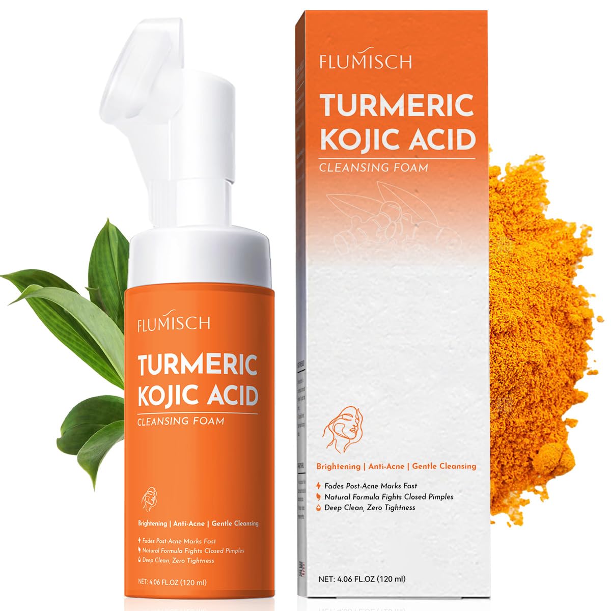 FluMisch Turmeric Kojic Face Wash bottle showing brightening cleanse for radiant skin.