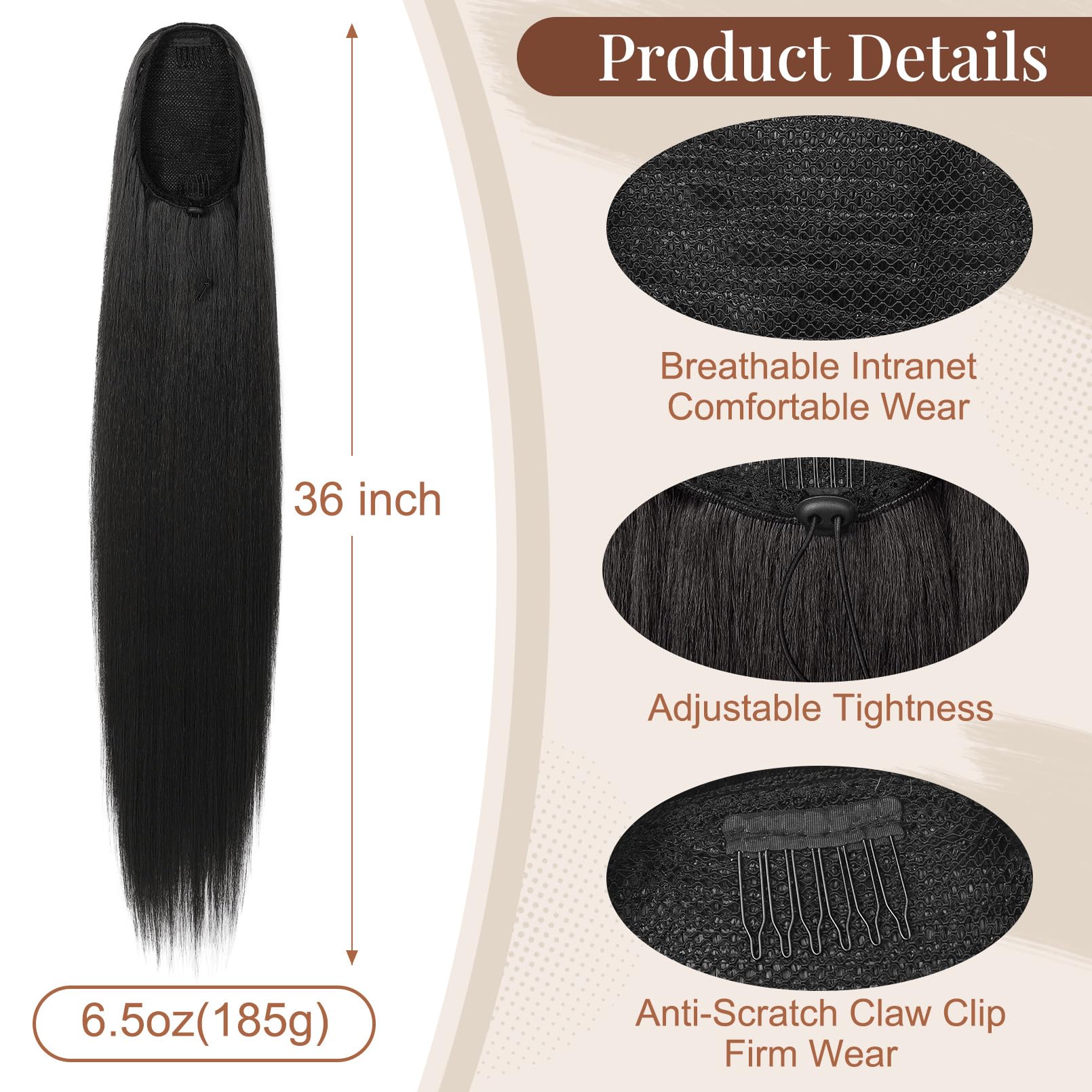 Flufymooz synthetic hair ponytail soft texture closeup emphasizes smooth, tangle-free feel