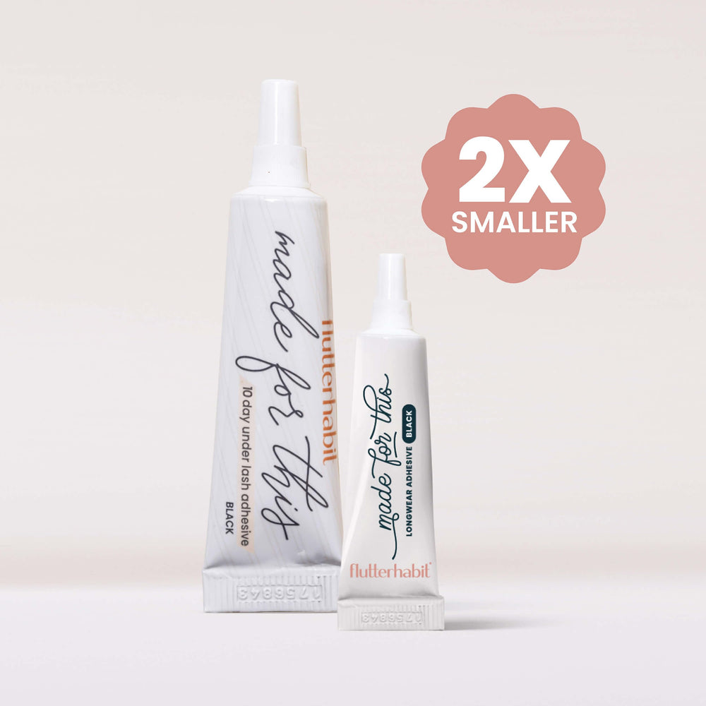 FlutterHabit mini lash glue application tube for precise under-lash bonding.