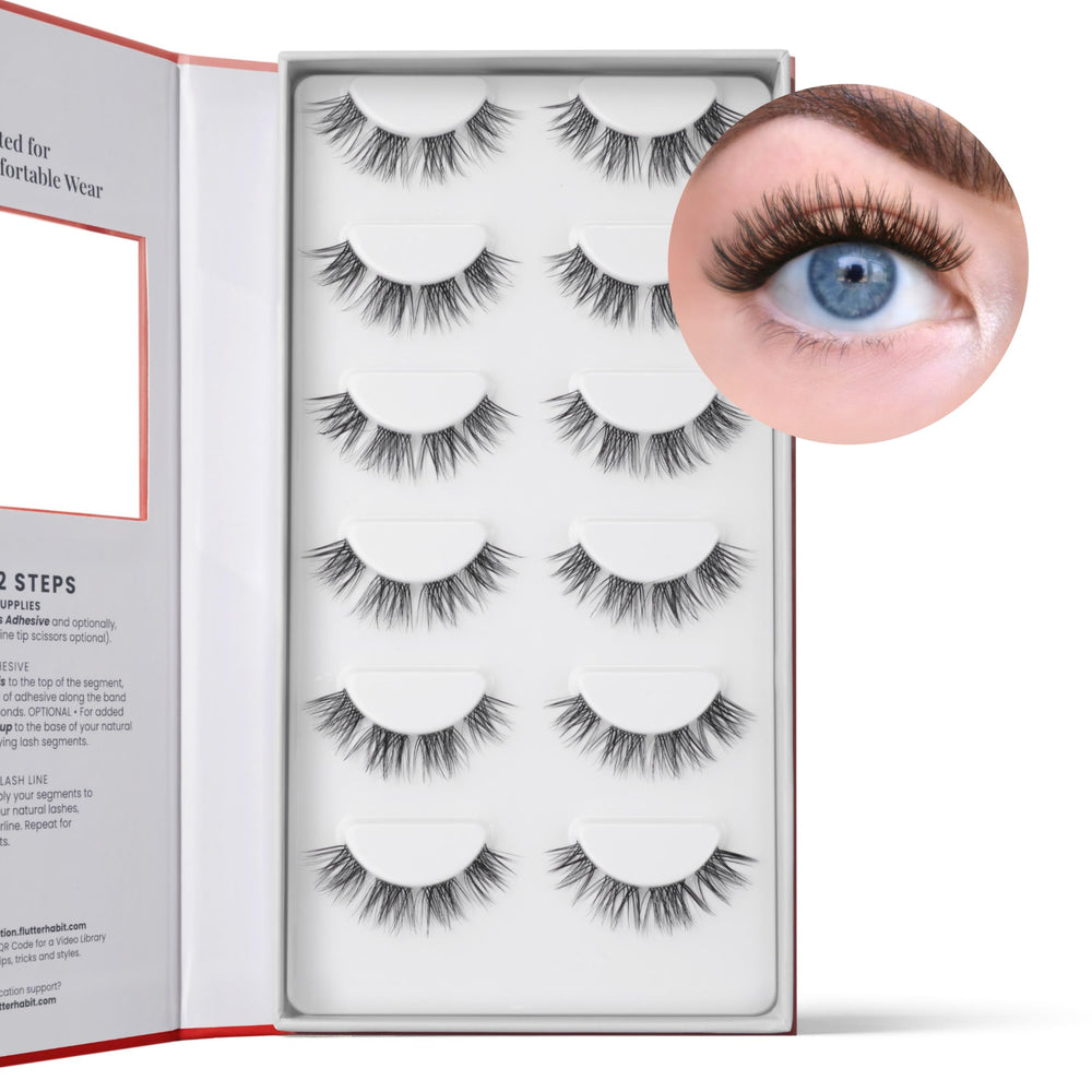 Close-up of FlutterHabit Sweetheart doll-eyed lash fibers for natural blend