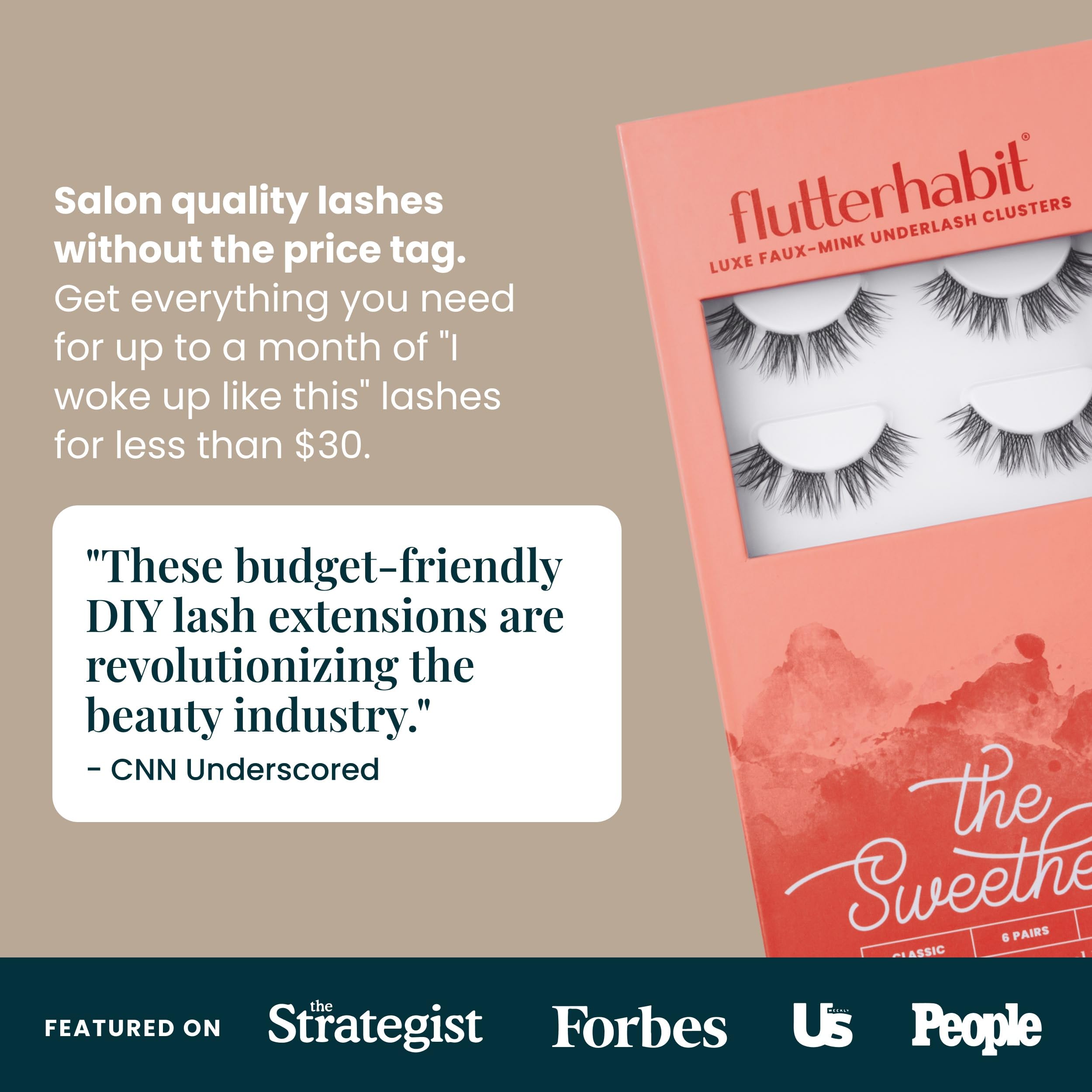 FlutterHabit Sweetheart lash clusters applied, showcasing doll-eyed, natural look
