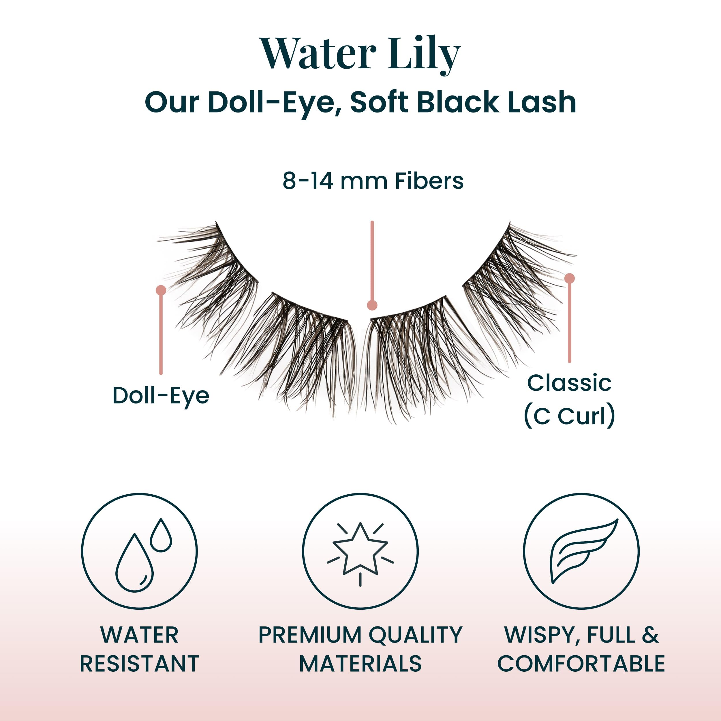 FlutterHabit Water Lily Lash Clusters adhesive-ready setup allows seamless pairing with glue.